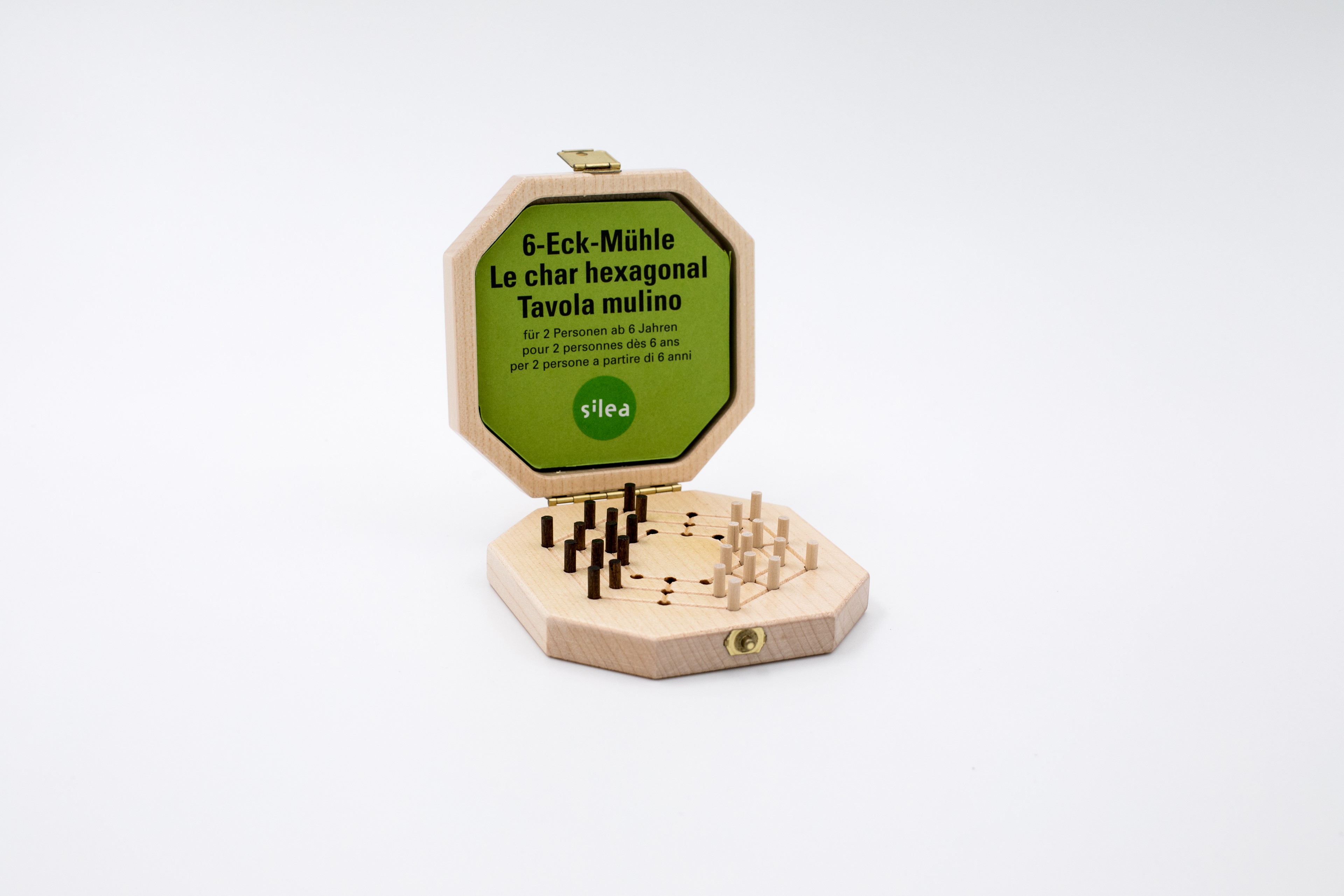 Mühle Sechseck mini Ahorn / Holzstecker 9x9x2 cm